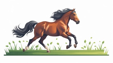 Obraz premium Gallop of Grace: A Majestic Horse in Motion on a Lush Green Field