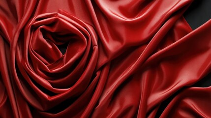 Obraz premium Close-up of luxurious red silk fabric with folds and drapes.
