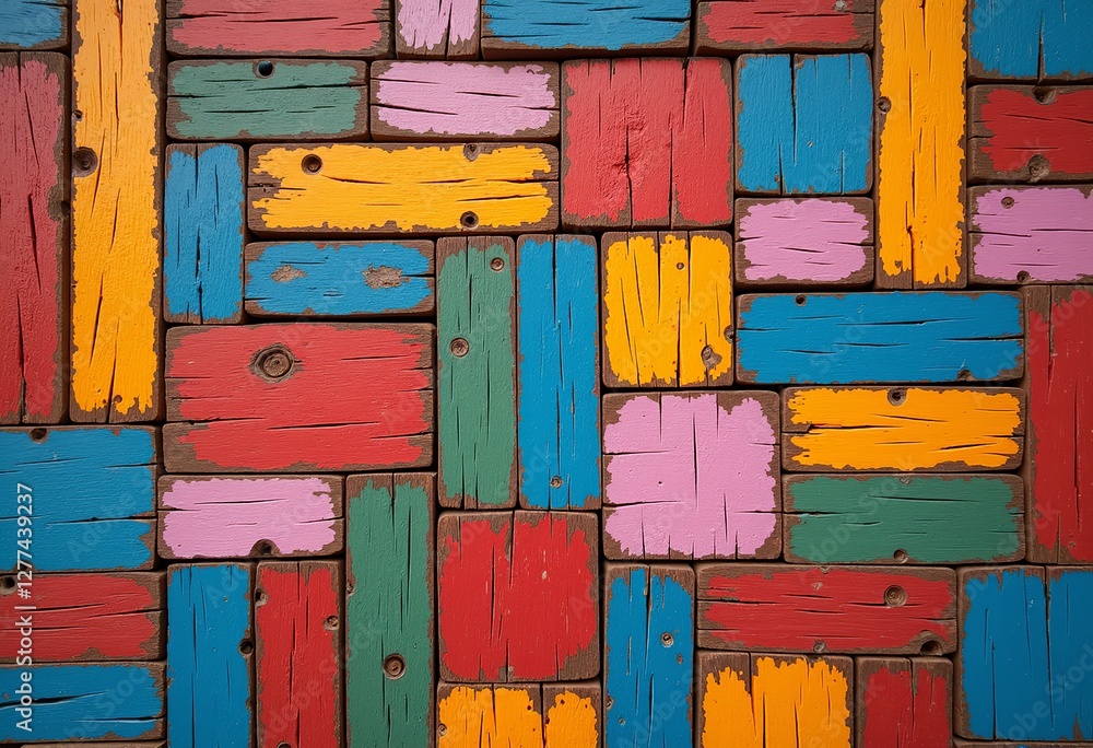 Poster unique textured wooden blocks: multicolored mosaic wall display with soft rounded corners for a capt