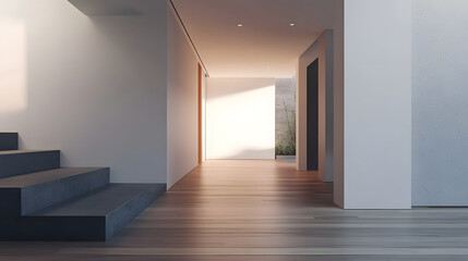 Modern Interior Hallway with Staircase and Garden View
