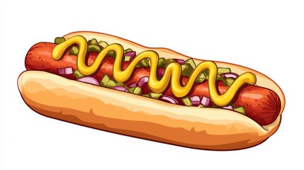 Gourmet Hot Dog with Mustard and Onions in a Fresh Bun