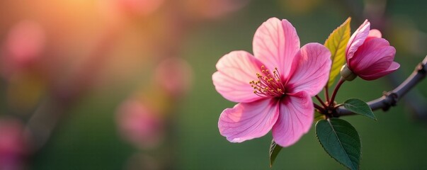 Soft focus image of blooming blossom quince flower with blurred background, beauty, plant, outdoor
