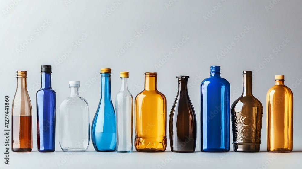 Poster elegant array of colorful glass bottles in various shapes and sizes