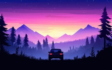 Mystical nighttime drive through lush forest with starry sky and enigmatic atmosphere for adventurous spirits