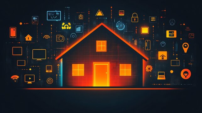 Sleek smart home infographic with minimalist icons and clean lines isolated on a transparent background for tech brands