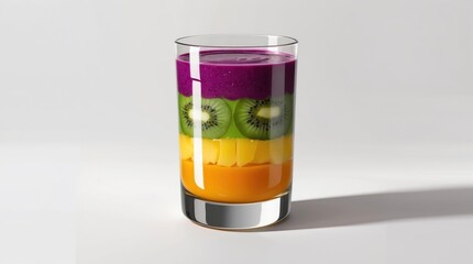 Layered Fruit Smoothie in a Glass with Fresh Slices and Vibrant Colors