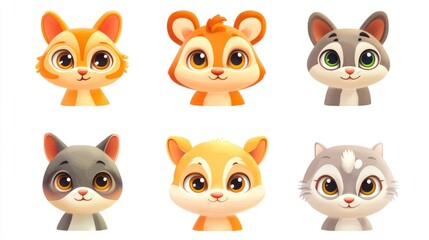 Fototapeta premium Cute cartoon animal heads, various species.