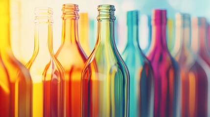 Colorful Glass Bottles Array: A Vibrant and Abstract Visual Display