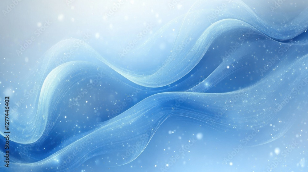 Poster Abstract blue wave background with sparkling particles.