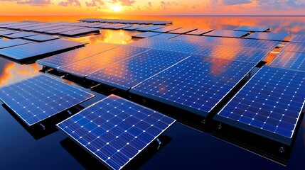 Sunset Solar Panels Floating Energy - Sustainable energy
