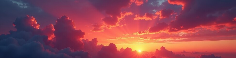 Fototapeta premium Crimson & gold clouds ignite the twilight sky, nature, texture, graphic