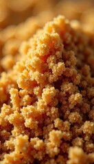 Close-up of coarse brown sugar crystals, textured background , golden, baking, element