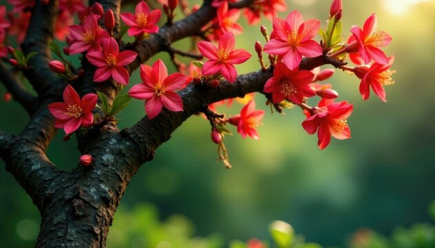 the trunk and branches of a flowering tree are covered in jambo flowers, botanical, garden
