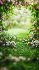 Spring floral archway garden scene; background; photography