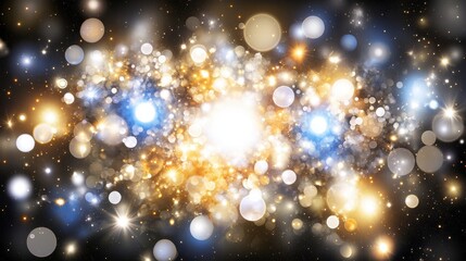 Naklejka premium Abstract Background of Gold and Blue Bokeh Lights with Sparkles on Black Backdrop
