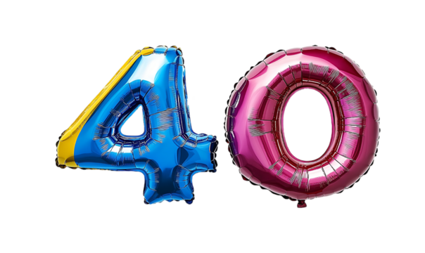 Colorful balloon numbers 40, celebration, party decoration, studio shot
