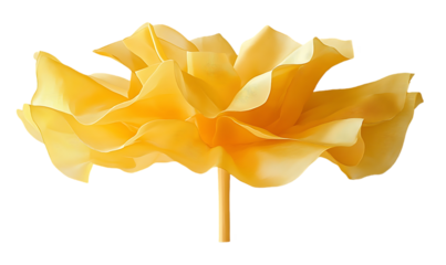 Yellow paper flower, close-up, isolated, decorative element