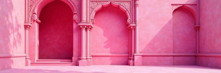 Vibrant pink wall with intricate architectural details, design, texture