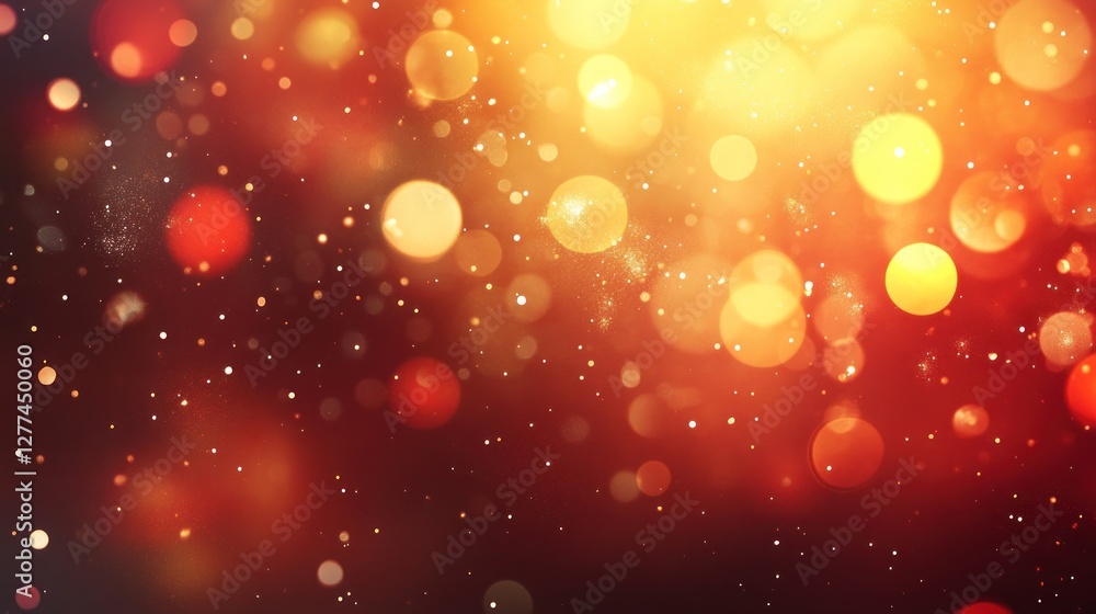 Poster abstract bokeh background with warm, orange, and red glowing lights and sparkles.
