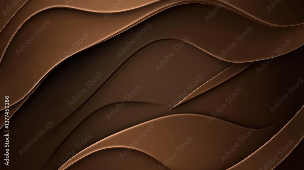 Poster Abstract brown wavy background with smooth curves and shadows.