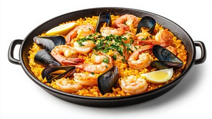 Fototapeta premium Seafood Paella with Shrimp and Saffron Rice