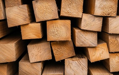 Fototapeta premium Neatly stacked pile of wood logs in a natural setting, revealing the beauty of timber and nature