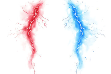 Abstract illustration of red and blue lightning bolts with a soft background.