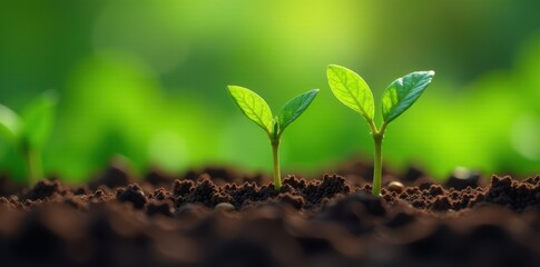 Fototapeta premium Tiny coffee seedlings sprout amidst lush green foliage , seedling, natural