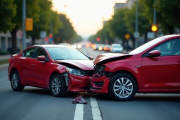 Two damaged cars at intersection after collision, transportation, intersection accident