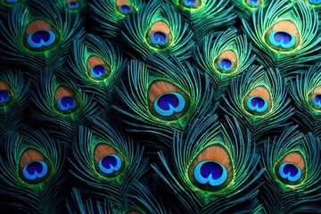 Vibrant peacock feather pattern, iridescent blues & greens, image, design
