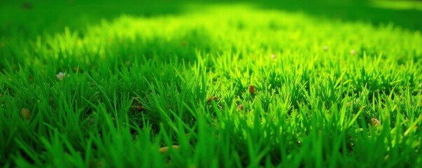 Fototapeta premium Vibrant green lawn, lush texture, sunlight dappled , ground, field
