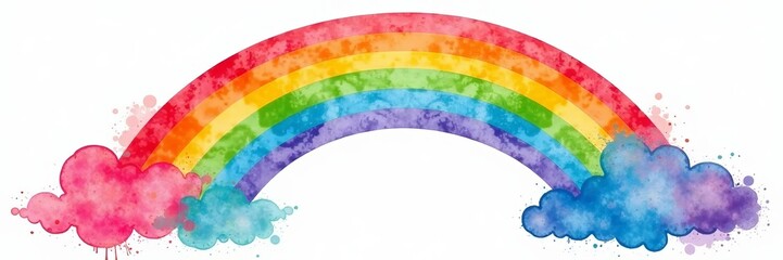 Fototapeta premium Vibrant watercolor rainbow abstract isolated on white background, spectrum, colorful