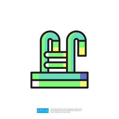 Colorful Swimming Pool Icon With Water Slides Designed for Recreation and Summer Fun Activities in Aquatic Environment