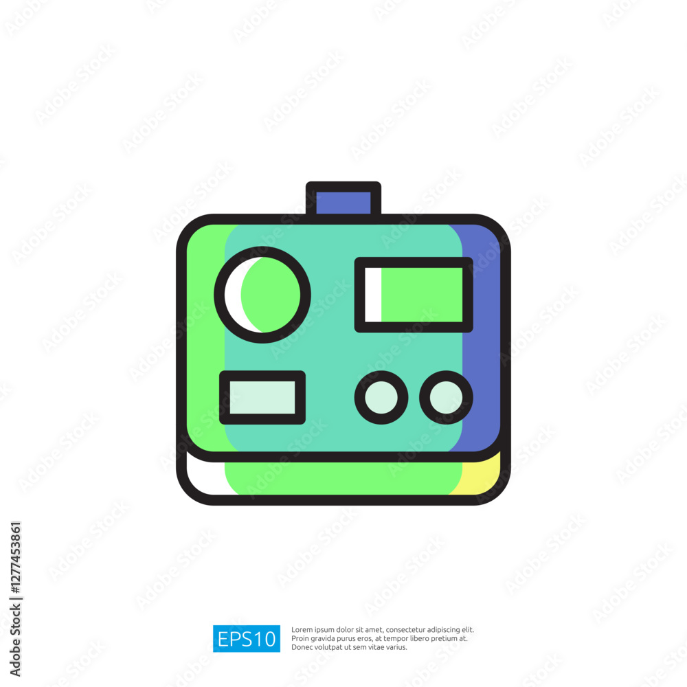 Poster colorful icon of a modern control device with user interface elements in abstract design focused on 
