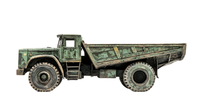 Military dump truck side profile, grunge, isolated