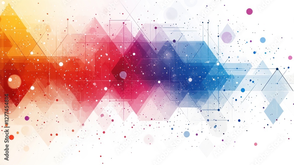 Leinwandbilder abstract colorful geometric design with interconnected shapes and particles on white background.