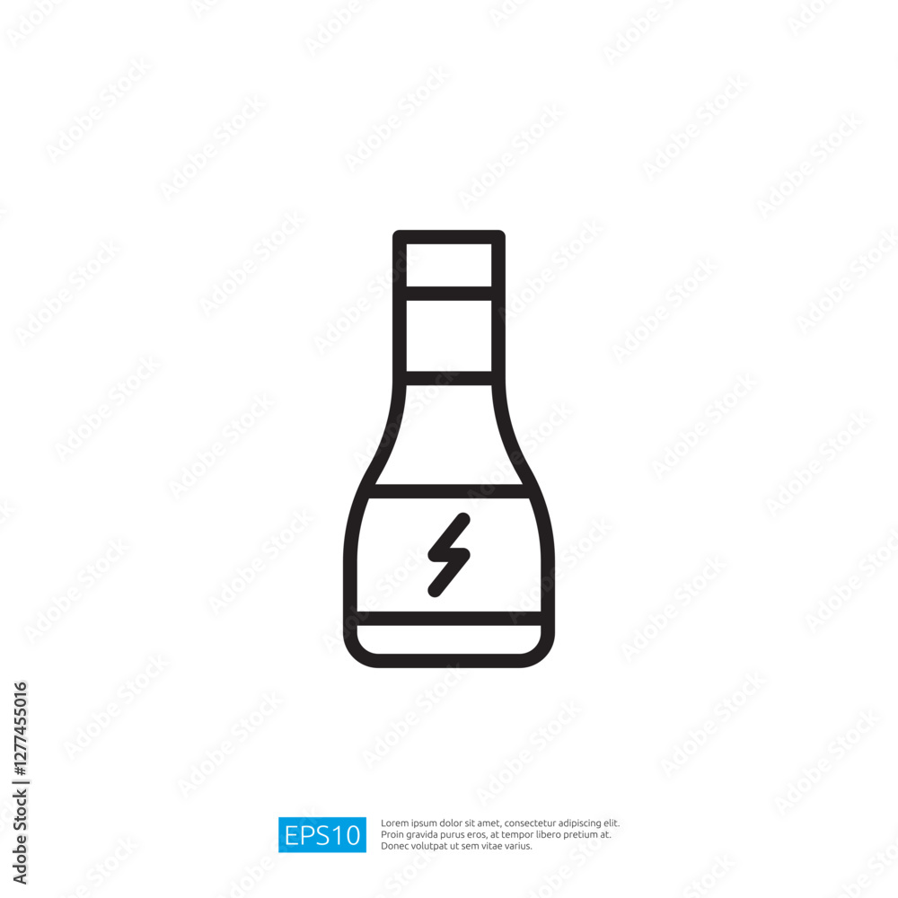 Poster minimalist icon of an energy drink bottle with a lightning symbol representing power and refreshment