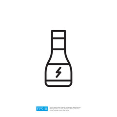 Minimalist Icon of an Energy Drink Bottle with a Lightning Symbol Representing Power and Refreshment in a Simple Outline Design