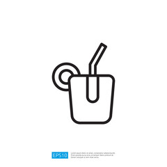Obraz premium Outline Icon Of A Refreshing Drink With A Straw And Lemon Slice In A Glass Jar