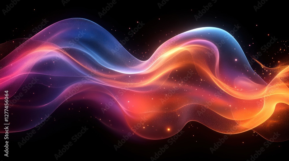 Aufkleber abstract colorful glowing wave with sparkles on black background.