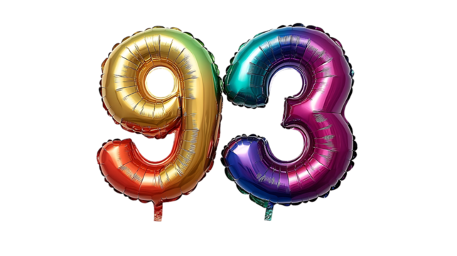 Colorful rainbow number balloons 93 for birthday party celebration