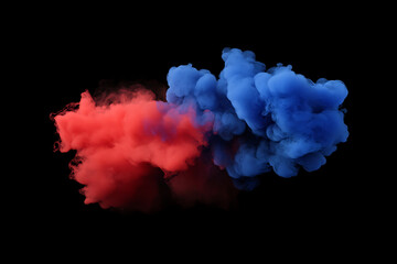 Fototapeta premium A vibrant display of red and blue smoke clouds on a black background.