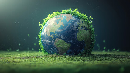 Earth Day background with globe, green nature, and vibrant landscape celebrating environmental awareness