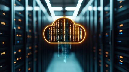 Conceptual Cloud Computing Visualization in Data Center Environment, Data drives the server concept.