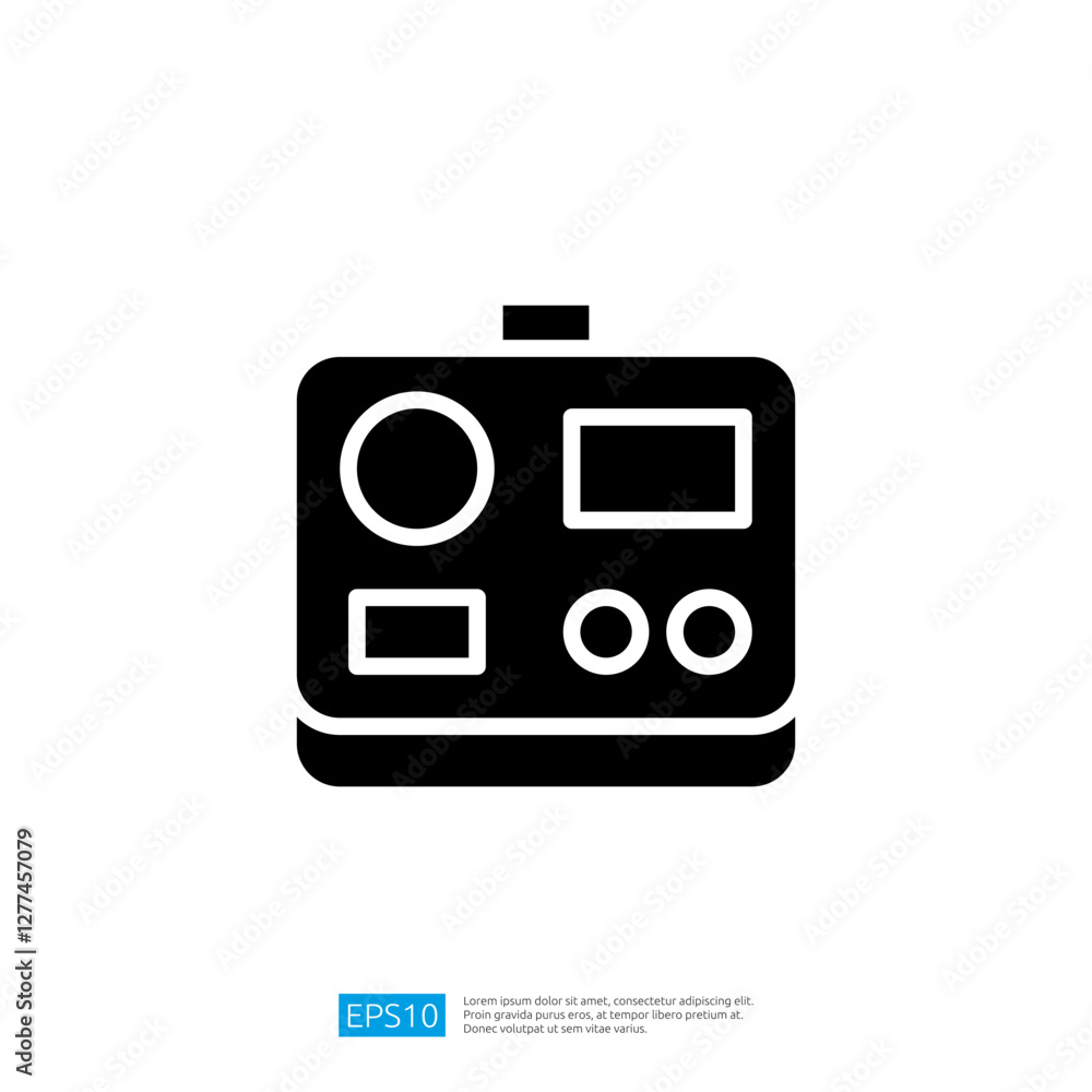 Poster control device icon representing digital technology and interface for interface management and monit