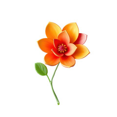 Fototapeta premium Bright Orange Flower with Petals and Leaf on a White Background