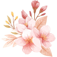 Vividly  a lush spring scene in Japan this watercolor shows a full bloom of sakura flowers