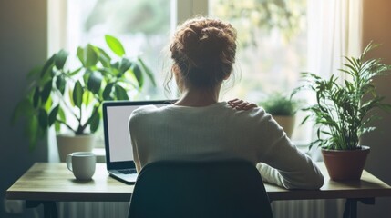 Chronic back pain from sitting for long hours. Featuring discomfort and visible strain