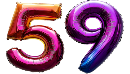 Colorful foil balloons number 59, party decoration