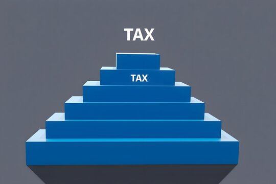 Blue pyramid chart with multiple tax levels on gray background